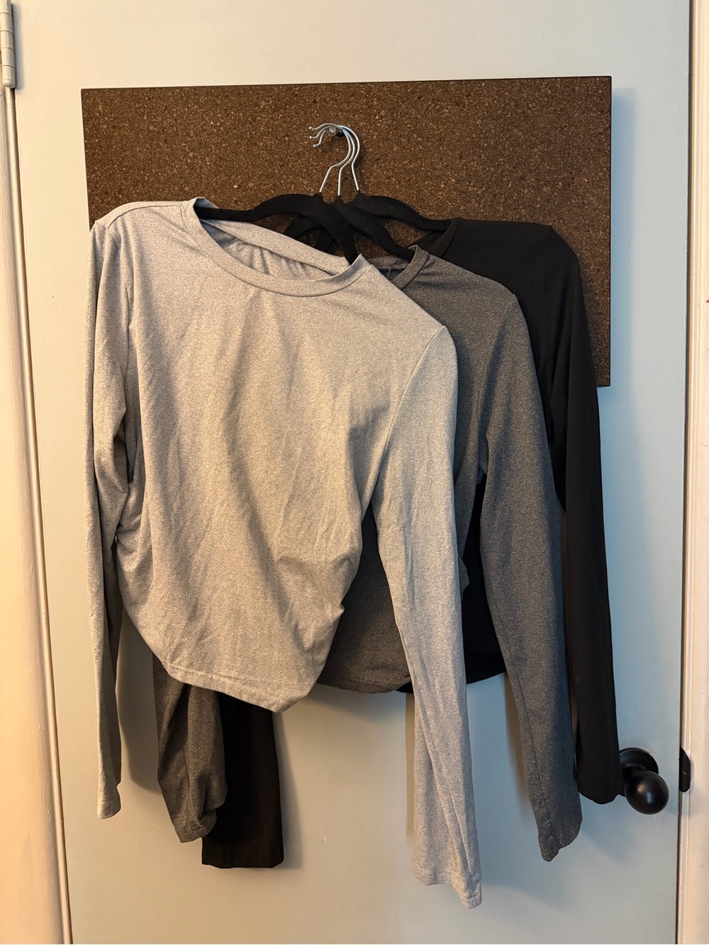 Long Sleeve Cropped Crew Neck- Set of 3 (black, dark gray, light gray)